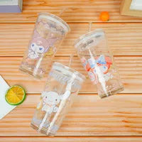 Sanrio Character Glass Water tumbler with glass straw - Assorted