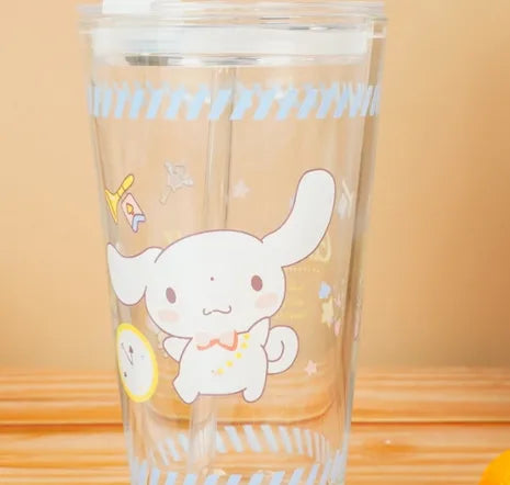Sanrio Character Glass Water tumbler with glass straw - Assorted
