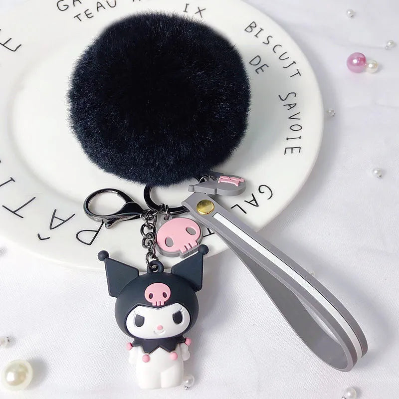 Sanrio Character Keychains W/Pom Pom & Wristlet - Assorted