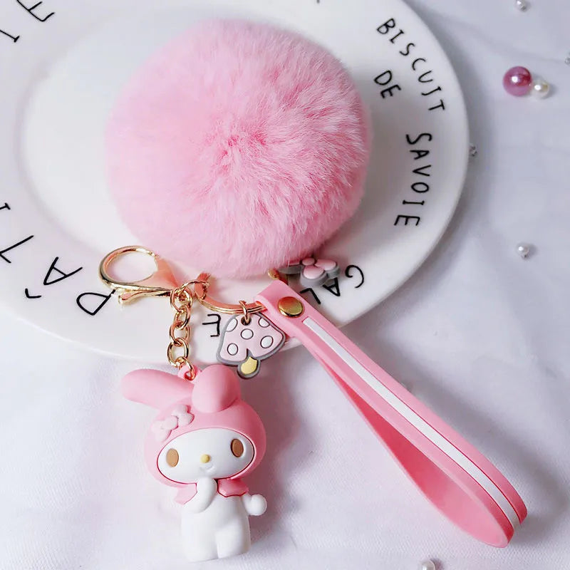 Sanrio Character Keychains W/Pom Pom & Wristlet - Assorted