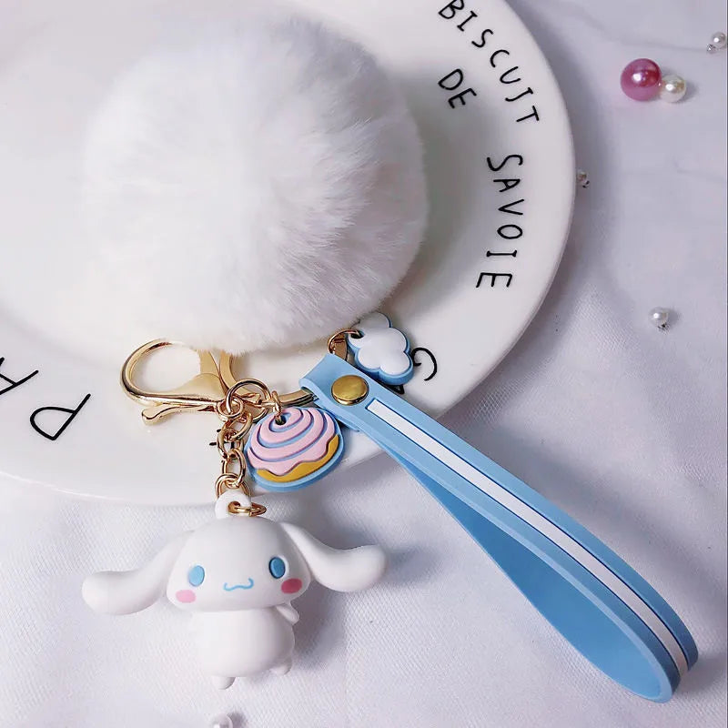 Sanrio Character Keychains W/Pom Pom & Wristlet - Assorted