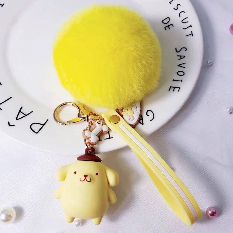 Sanrio Character Keychains W/Pom Pom & Wristlet - Assorted