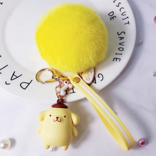 Sanrio Character Keychains W/Pom Pom & Wristlet - Assorted