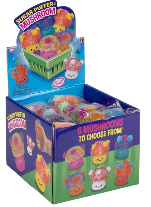 Squeezy Sugar/Puffer: 3" Mushrooms - Assorted Colors