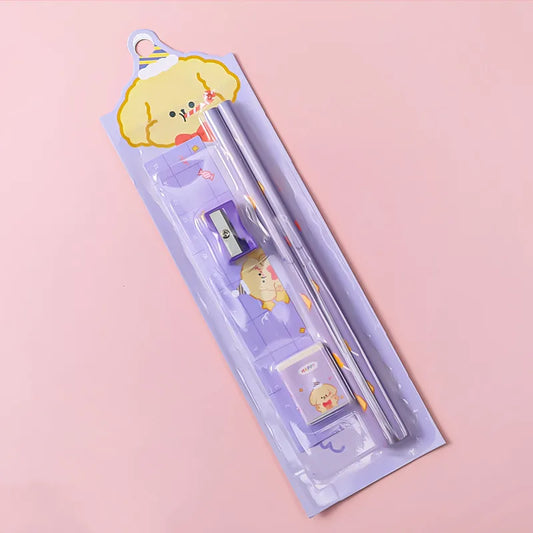 Purple Dog 5 Piece Kawaii Stationery Set